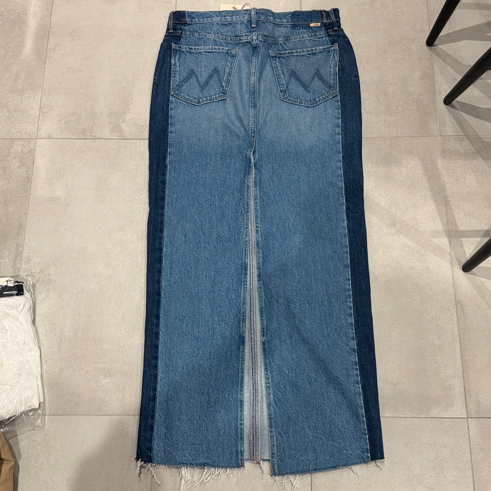MOTHER The Flagpole Raw Hem Denim Maxi Skirt 100% Cotton - Picture 13 of 14
